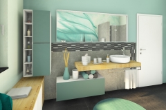 M6 - Perspektive Waschtisch und Spiegel mit Mosaik, Highend 3D Fotorealistik