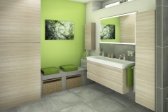 M59 Perspektive Waschtisch mit Sitzbank,  Modernes Bad mit Fliesen in Betonoptik, 3D Highend-Fotorealistik